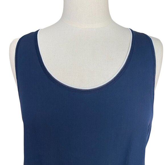 Theory 100% Silk Sleeveless Shell Tank Navy Blue Closet Staple Office Layer Sz L - Picture 2 of 12